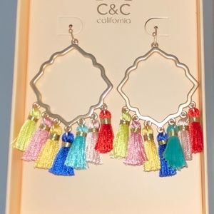 NWT C&C California Mandala Tassel Drop Earrings Gold Rainbow